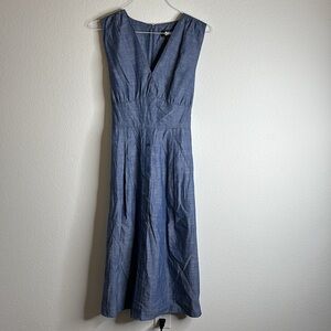 DNKY fit and flair blue cotton dress SIZE 8 empire waist with tie back